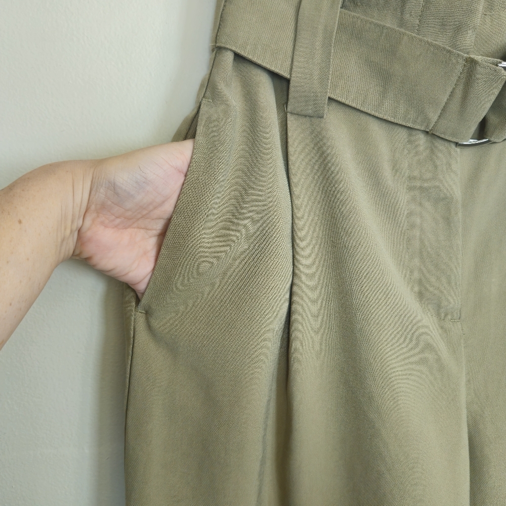 Zara Baggy High waisted Belted Olive Pant Size Small - Picture 7 of 13